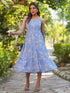 Light Blue Georgette Floral Printed Tiered Dress